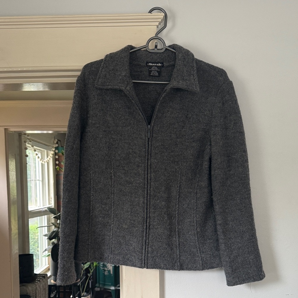 Wool dark grey full zip sweater